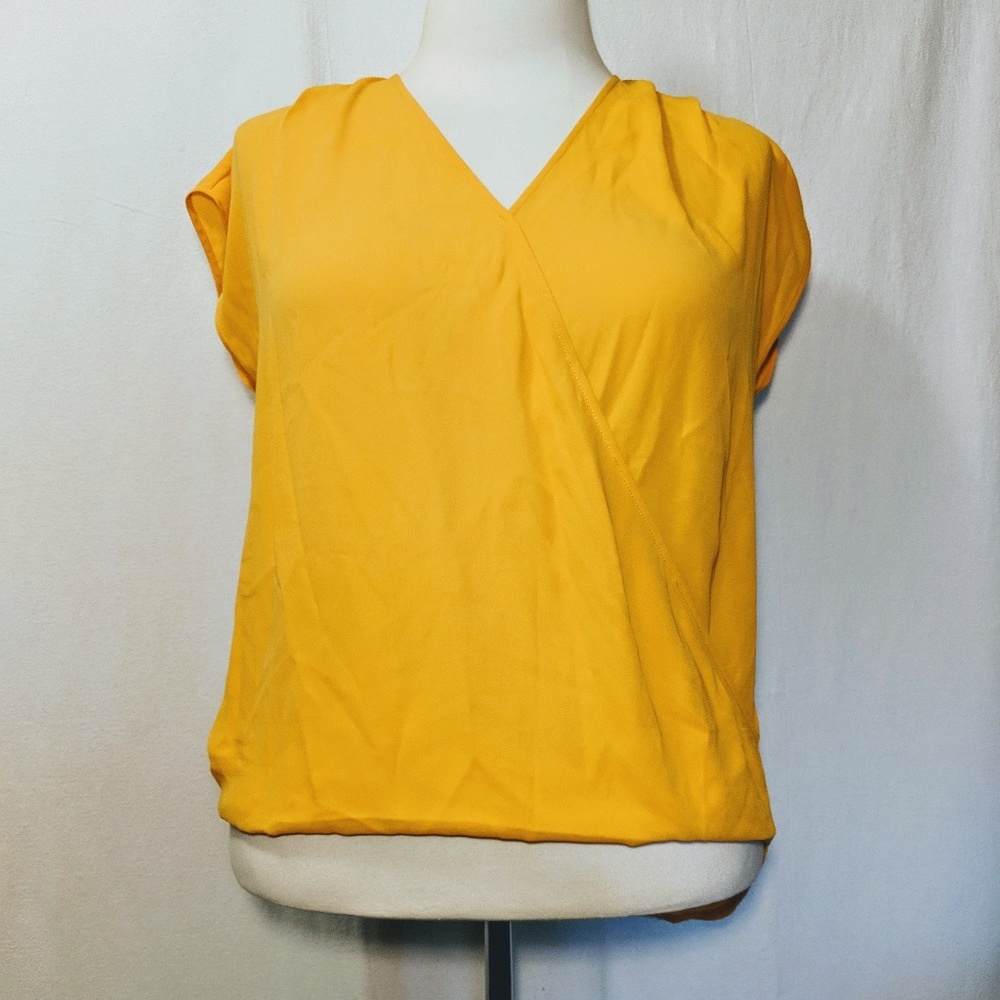Pleione Yellow Hi Lo Surplice Wrap Sleeveless Top